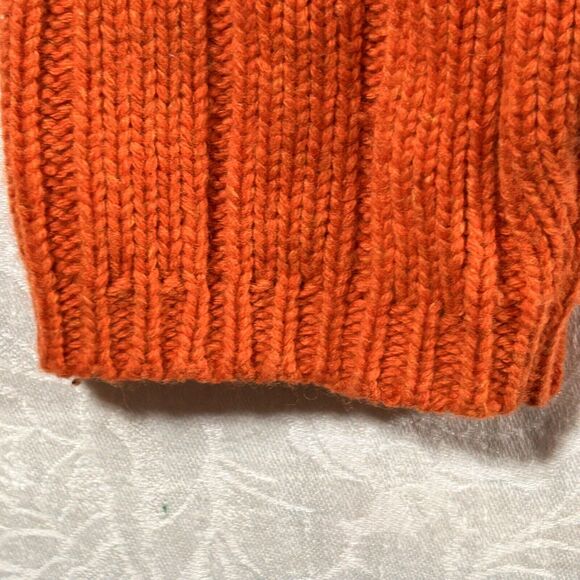 VINTAGE Sweater Large Orange LambsWool Blend V Neck Pullover Ribbed Bass - Picture 2 of 10